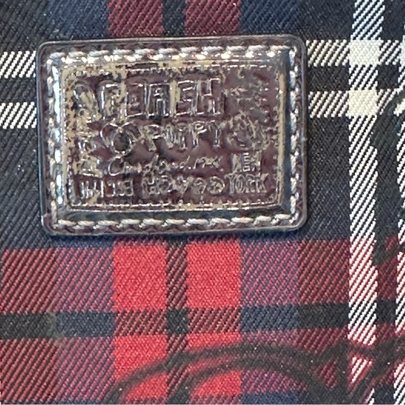 Coach Poppy red/black/navy wristlet tartan plaid wallet sparkle - Picture 6 of 8
